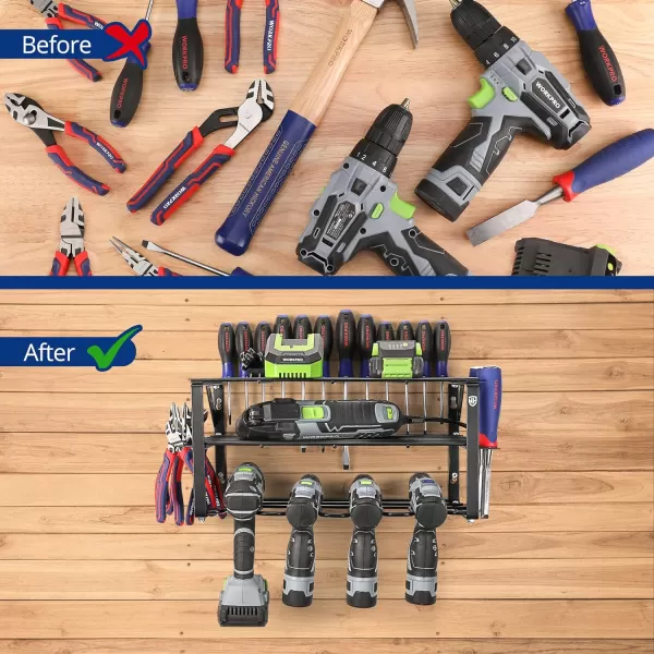 WORKPRO Power Tool Organizer Wall Mounted Power Tool Holder 3Tiers Storage Rack for Cordless Drill Storage 150 LBS Load Capacity for Garage Warehouse WorkshopWORKPRO Power Tool Organizer Wall Mounted Power Tool Holder 3Tiers Storage Rack for Cordless Drill Storage 150 LBS Load Capacity for Garage Warehouse Workshop