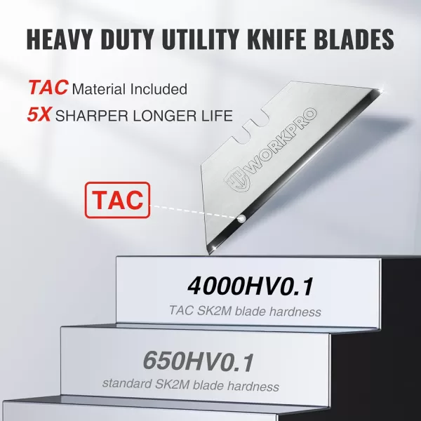 WORKPRO Premium Utility Knife Blades TAC DiamondnbspCoated SK2M 10Pack Utility Blades Replacement with DispenserWORKPRO Premium Utility Knife Blades TAC DiamondnbspCoated SK2M 10Pack Utility Blades Replacement with Dispenser