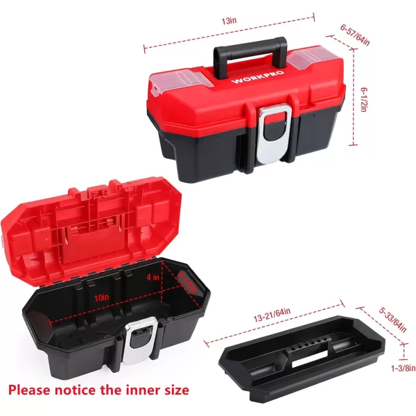 WORKPRO Tool Box Portable 13 with Removable Tray Heavy Duty Toolbox with Metal Latch Rated up to 33 Lbs PP Plastic Small Tool Boxes with Small Parts Organizer in Lid black amp redWORKPRO Tool Box Portable 13 with Removable Tray Heavy Duty Toolbox with Metal Latch Rated up to 33 Lbs PP Plastic Small Tool Boxes with Small Parts Organizer in Lid black amp red