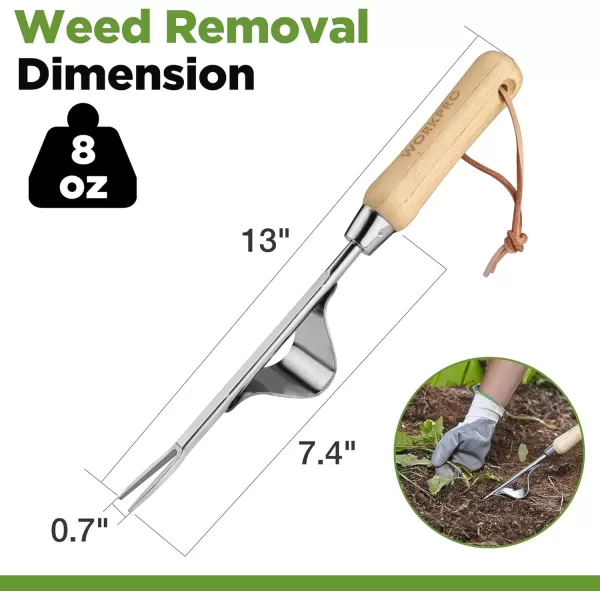 WORKPRO Weed Puller Tool Metal Leverage Base and VShaped Forks for Easy Weed Removal amp Deeper Root Digging Heavy Duty Stainless Steel with Wood Handle Manual Hand Weeder for Gardening13 Hand Weeder