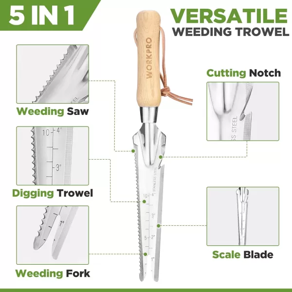 WORKPRO Weed Puller Tool Metal Leverage Base and VShaped Forks for Easy Weed Removal amp Deeper Root Digging Heavy Duty Stainless Steel with Wood Handle Manual Hand Weeder for Gardening13 Weeder Trowel