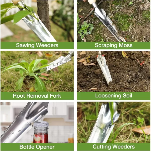 WORKPRO Weed Puller Tool Metal Leverage Base and VShaped Forks for Easy Weed Removal amp Deeper Root Digging Heavy Duty Stainless Steel with Wood Handle Manual Hand Weeder for Gardening13 Weeder Trowel