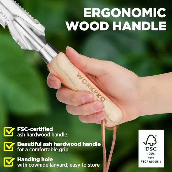 WORKPRO Weed Puller Tool Metal Leverage Base and VShaped Forks for Easy Weed Removal amp Deeper Root Digging Heavy Duty Stainless Steel with Wood Handle Manual Hand Weeder for Gardening13 Weeder Trowel