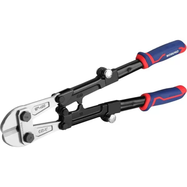 WORKPRO 18Inch Foldable Bolt Cutter TriMaterial Handle with Comfort Grip Chrome Vanadium Steel Blade for Rods Bolts Rivets Wires Cables and ChainsFoldable