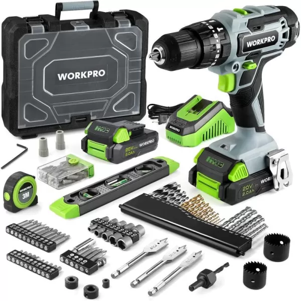 WORKPRO 20V Max Cordless Drill Driver Set Electric Power Impact Drill Tool with 102 Pieces Accessories 12 Chuck Impact Drill Kit with Portable Case 2 x 20Ah Liion Batteries with Fast ChargerWORKPRO 20V Max Cordless Drill Driver Set Electric Power Impact Drill Tool with 102 Pieces Accessories 12 Chuck Impact Drill Kit with Portable Case 2 x 20Ah Liion Batteries with Fast Charger