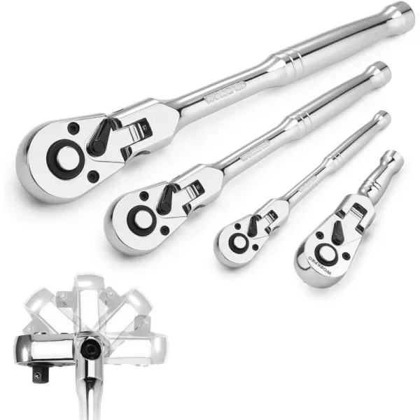 WORKPRO 2Piece Flex Head Ratchet Set 14 38 Drive 72Tooth Ratchet with Chromium Plating Quick Release Reversible Design 5 Degree Swing14 38 12 Drive amp 38 Drive Stubby