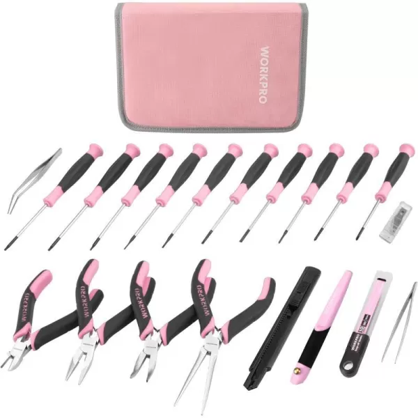 WORKPRO 33PCS Precision Repair Tool Set Includes Pliers Set Screwdrivers Set Craft amp Utility Knife Tweezers Electronic Repair Tool Kit with Pouch for Laptops Phones Computer  Pink RibbonPink