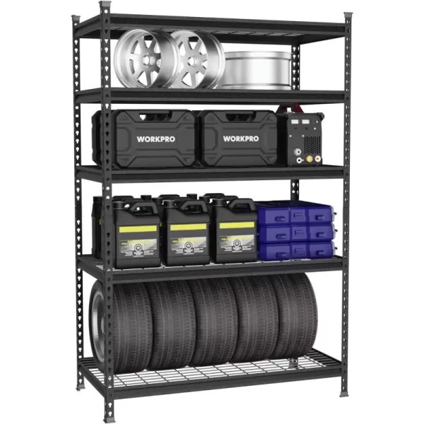 WORKPRO 5Tier Metal Storage Shelving Unit 48W x 24D x 72H Adjustable Storage Rack Heavy Duty Shelf 4000 lbs Load Capacity Total for Garage Kitchen Bathroom Warehouse BlackSliver48u201DW x 24u201DD x 72u201DH Black With Silver Pattern