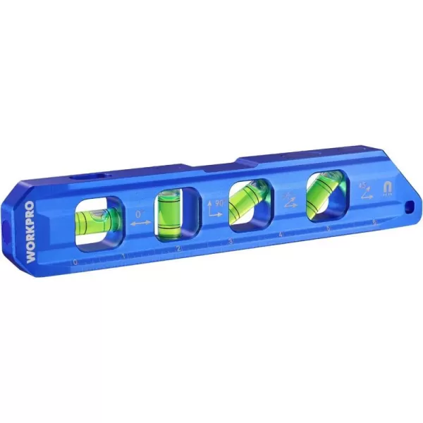 WORKPRO 8Inch Magnetic Torpedo Level Aluminum Alloy Construction 4 Bubble Vials for 0904530 Measurements Cobalt BlueWORKPRO 8Inch Magnetic Torpedo Level Aluminum Alloy Construction 4 Bubble Vials for 0904530 Measurements Cobalt Blue