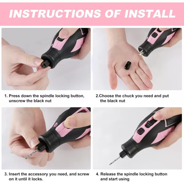 WORKPRO 12V Cordless Rotary Tool Kit 5 Variable Speeds Powerful Engraver Sander Polisher 114 Easy Change Accessories Craft Tool for Handmade and DIYPink