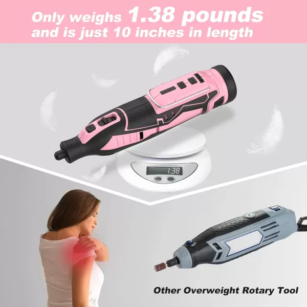 WORKPRO 12V Cordless Rotary Tool Kit 5 Variable Speeds Powerful Engraver Sander Polisher 114 Easy Change Accessories Craft Tool for Handmade and DIYPink