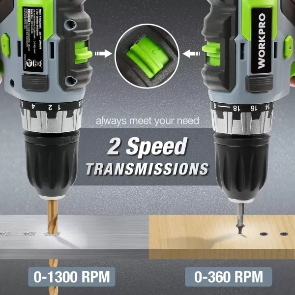 WORKPRO 20V Cordless Drill Combo Kit Drill Driver and Impact Driver with 2x 20Ah Batteries and 1 Hour Fast ChargerWORKPRO 20V Cordless Drill Combo Kit Drill Driver and Impact Driver with 2x 20Ah Batteries and 1 Hour Fast Charger