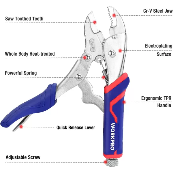 WORKPRO 2piece Locking Pliers Set CRV Steel Locking Pliers 7 Inch Curved Jaw Locking Plier and 612 Inch Long Nose Locking Plier Quick Release Fit for Clamping Twisting WeldingWORKPRO 2piece Locking Pliers Set CRV Steel Locking Pliers 7 Inch Curved Jaw Locking Plier and 612 Inch Long Nose Locking Plier Quick Release Fit for Clamping Twisting Welding