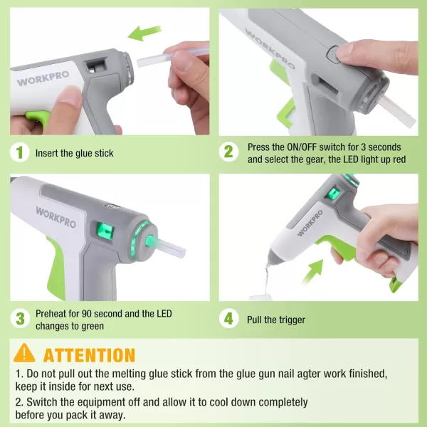 WORKPRO 36V Cordless Hot Glue Gun Energy Saving Rechargeable Fast Heating Glue Gun Kit with 20 Pcs Glue Sticks Ultra Light AutomaticSafetyPowerOff Glue Gun for Decoration ArtWhite