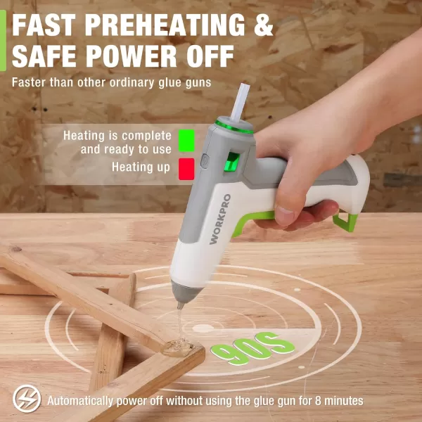 WORKPRO 36V Cordless Hot Glue Gun Energy Saving Rechargeable Fast Heating Glue Gun Kit with 20 Pcs Glue Sticks Ultra Light AutomaticSafetyPowerOff Glue Gun for Decoration ArtWhite