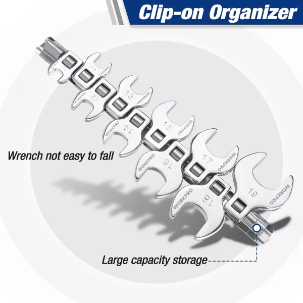WORKPRO 38 Drive Flare Nut Wrench Set 10piece Crowfoot Flare Nut Tool Kit SAE 381in Steel Wrench With Storage Rail for Nut RemovalRegular Metric
