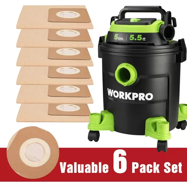 WORKPRO 5 Gallon Dust Collection Bag for W125089AE 5 Gallon Vacuum Cleaner  6 PackWORKPRO 5 Gallon Dust Collection Bag for W125089AE 5 Gallon Vacuum Cleaner  6 Pack