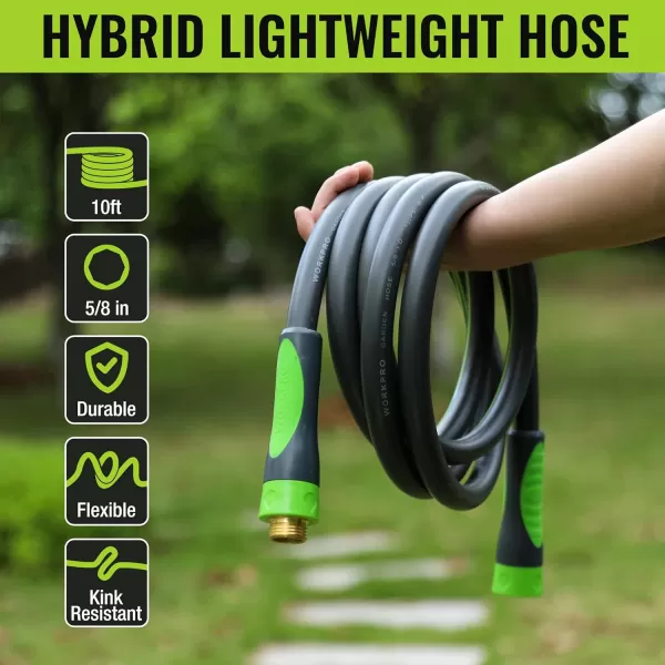 WORKPRO 58 IN x 10 FT Garden Hose Durable Flexible Lightweight Water Hose with BiMaterial 360 Rotation Handle 34 GHT Solid Brass Fittings for Outdoor Lawn Garden amp Yard Car Wash10ft BiMaterial 360 Rotary Handle