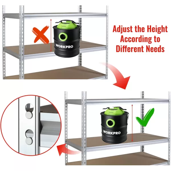 WORKPRO 5Tier Storage Shelving Unit 48W x 24D x 72H Adjustable Storage Rack Heavy Duty Aluminum Alloy Shelf 2750 lbs Load Capacity Total for Garage Kitchen Bathroom Warehouse W0820611 48u201DW x 24u201DD x 72u201DH