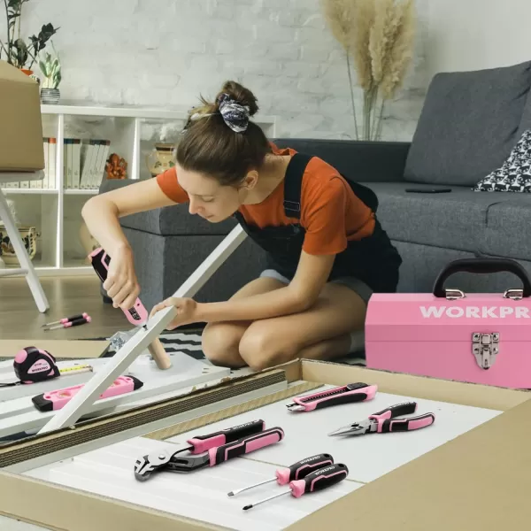 WORKPRO 75Piece Pink Tools Set 37V Rotatable Cordless Screwdriver and Household Tool Kit Basic Tool Set with 13 Portable Steel Tool Box for Home Garage Apartment Dorm New House  Pink RibbonWORKPRO 75Piece Pink Tools Set 37V Rotatable Cordless Screwdriver and Household Tool Kit Basic Tool Set with 13 Portable Steel Tool Box for Home Garage Apartment Dorm New House  Pink Ribbon