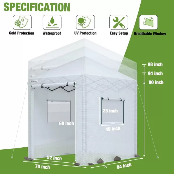 WORKPRO 8x 6 Portable Walkin Greenhouse Instant Popup Heavy Duty Gardening Green House Canopy with Durable PE Cover Indoor Outdoor Plant House Shed with Rollup Entry Doors and 2 Screen Windows86 ftWhite Small