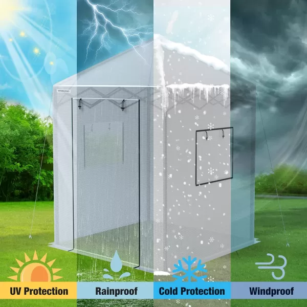 WORKPRO 8x 6 Portable Walkin Greenhouse Instant Popup Heavy Duty Gardening Green House Canopy with Durable PE Cover Indoor Outdoor Plant House Shed with Rollup Entry Doors and 2 Screen Windows86 ftWhite Small