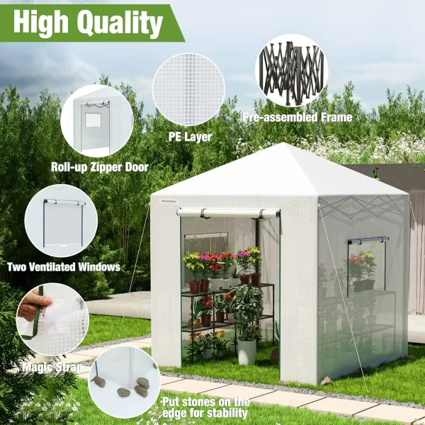 WORKPRO 8x 6 Portable Walkin Greenhouse Instant Popup Heavy Duty Gardening Green House Canopy with Durable PE Cover Indoor Outdoor Plant House Shed with Rollup Entry Doors and 2 Screen Windows86 ftWhite Small