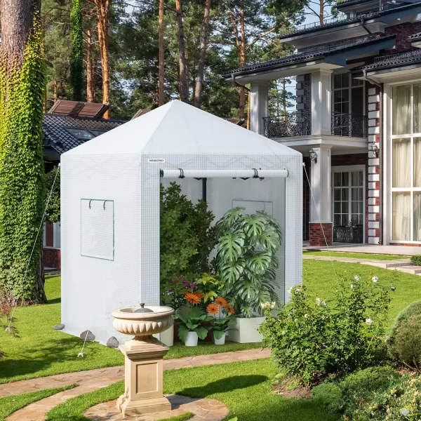 WORKPRO 8x 6 Portable Walkin Greenhouse Instant Popup Heavy Duty Gardening Green House Canopy with Durable PE Cover Indoor Outdoor Plant House Shed with Rollup Entry Doors and 2 Screen Windows86 ftWhite Small