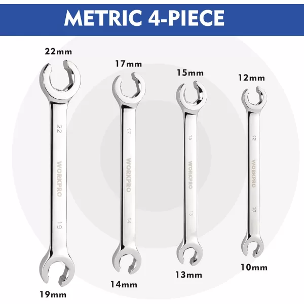 WORKPRO Flare Nut Wrench Set Metric 4piece 10 12 13 14 15 17 19 22mm CrV Steel 15 Offset End Brake Line Wrenches Set Organizer Pouch IncludedWORKPRO Flare Nut Wrench Set Metric 4piece 10 12 13 14 15 17 19 22mm CrV Steel 15 Offset End Brake Line Wrenches Set Organizer Pouch Included