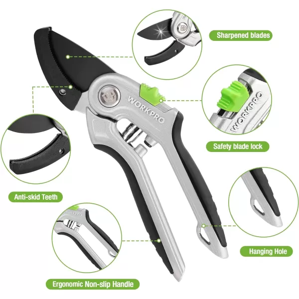 WORKPRO Garden Anvil Pruning Shears 8 Garden Pruning Scissors Heavy Duty with Ergonomically Design Handle LaborSaving Garden Clippers Hand Tools for Thick Dry branches and Dead PlantsWORKPRO Garden Anvil Pruning Shears 8 Garden Pruning Scissors Heavy Duty with Ergonomically Design Handle LaborSaving Garden Clippers Hand Tools for Thick Dry branches and Dead Plants