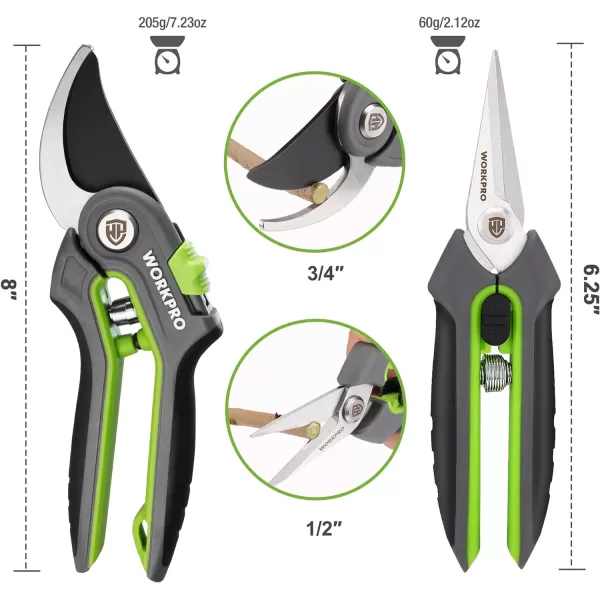 WORKPRO Garden Pruning Shears 2 Pack 8 Bypass Pruning Shears and 625 Straight Garden Scissors Premium Plant Shears Garden Clippers Hand Tools for Cutting Flowers Trimming Plants Picking FruitsWORKPRO Garden Pruning Shears 2 Pack 8 Bypass Pruning Shears and 625 Straight Garden Scissors Premium Plant Shears Garden Clippers Hand Tools for Cutting Flowers Trimming Plants Picking Fruits