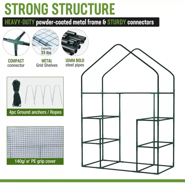 WORKPRO Greenhouse 56 x 56 x 77 Heavy Duty Walk in Greenhouses for Outdoors with Screen Windows Thicken PE Cover 3 Tier 8 Shelves Portable Green House Kit for Patio Backyard and Porch56 L X 28 W X 77 H Walk in Small