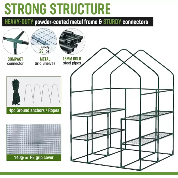 WORKPRO Greenhouse 56 x 56 x 77 Heavy Duty Walk in Greenhouses for Outdoors with Screen Windows Thicken PE Cover 3 Tier 8 Shelves Portable Green House Kit for Patio Backyard and Porch56 L X 56 W X 77 H Walk in Large