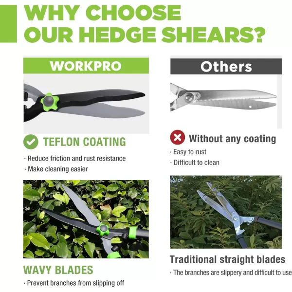 WORKPRO Hedge Shears 23 Manual Hedge Trimmers with Wavy Blade amp Ergonomic Comfortable Handle Home Garden Pruner Hedge Clippers Perfect for Trimming Borders Boxwood and Tall BushesWORKPRO Hedge Shears 23 Manual Hedge Trimmers with Wavy Blade amp Ergonomic Comfortable Handle Home Garden Pruner Hedge Clippers Perfect for Trimming Borders Boxwood and Tall Bushes