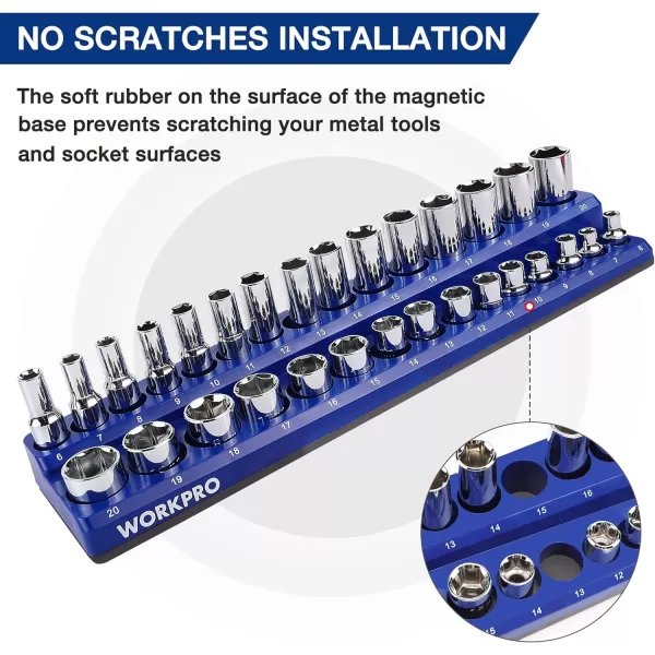WORKPRO Magnetic Socket Organizer Set 4Piece Socket Holder Set Includes 14 38 Drive Metric SAE Socket Trays Holds 108 Pieces Standard Size and Deep Size SocketsSocket not IncludedWORKPRO Magnetic Socket Organizer Set 4Piece Socket Holder Set Includes 14 38 Drive Metric SAE Socket Trays Holds 108 Pieces Standard Size and Deep Size SocketsSocket not Included
