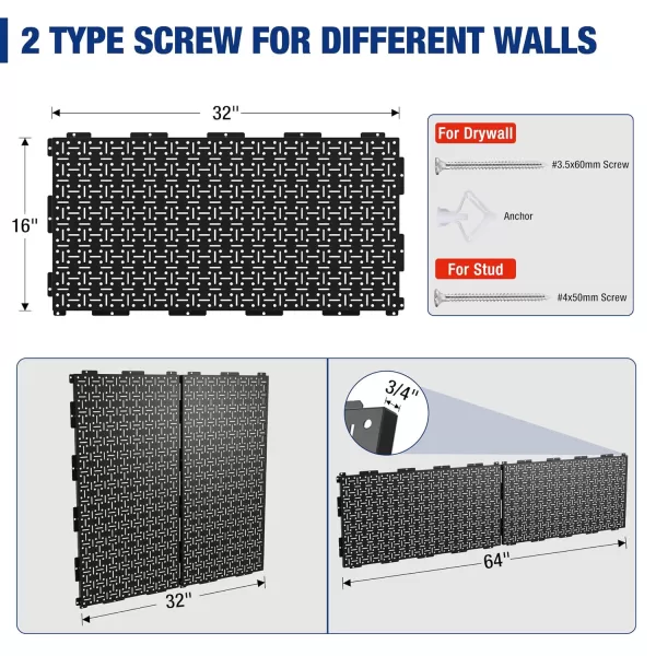 WORKPRO Metal Pegboard 16x 32 Steel Panel with Round Holes amp Vertical Slots 3Pack Black Heavy Duty Garage Peg Board Wall Pegboard for Wood Working Work Shop Craft Room Organization2
