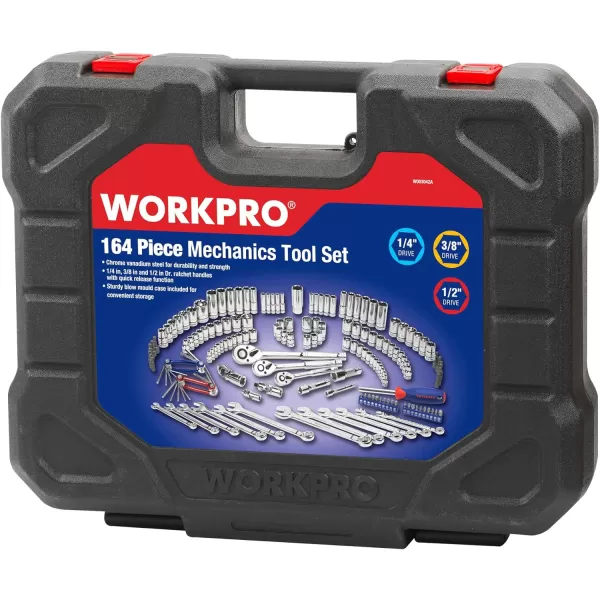 WORKPRO Socket Wrench Set 164piece Mechanics Tool Kit 14 Inch 38 Inch and 12 Inch Drive Quick Release Ratchet Metric and Standard 6Point 12Point Sockets with Blow Molded CaseWORKPRO Socket Wrench Set 164piece Mechanics Tool Kit 14 Inch 38 Inch and 12 Inch Drive Quick Release Ratchet Metric and Standard 6Point 12Point Sockets with Blow Molded Case