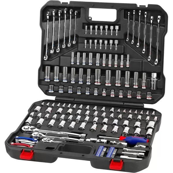 WORKPRO Socket Wrench Set 164piece Mechanics Tool Kit 14 Inch 38 Inch and 12 Inch Drive Quick Release Ratchet Metric and Standard 6Point 12Point Sockets with Blow Molded CaseWORKPRO Socket Wrench Set 164piece Mechanics Tool Kit 14 Inch 38 Inch and 12 Inch Drive Quick Release Ratchet Metric and Standard 6Point 12Point Sockets with Blow Molded Case