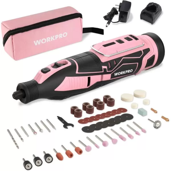 WORKPRO 12V Cordless Rotary Tool Kit 5 Variable Speeds Powerful Engraver Sander Polisher 114 Easy Change Accessories Craft Tool for Handmade and DIYPink