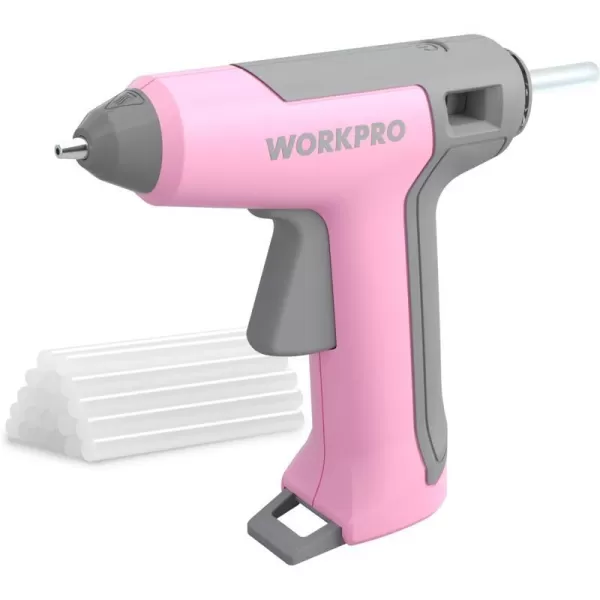 WORKPRO 36V Cordless Hot Glue Gun Energy Saving Rechargeable Fast Heating Glue Gun Kit with 20 Pcs Glue Sticks Ultra Light AutomaticSafetyPowerOff Glue Gun for Decoration ArtPink