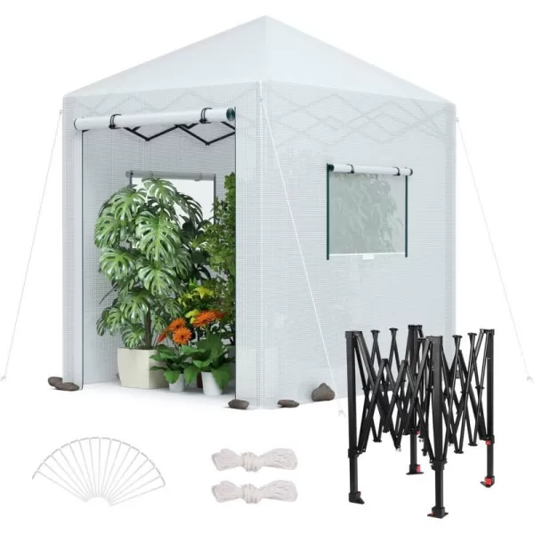 WORKPRO 8x 6 Portable Walkin Greenhouse Instant Popup Heavy Duty Gardening Green House Canopy with Durable PE Cover Indoor Outdoor Plant House Shed with Rollup Entry Doors and 2 Screen Windows86 ftWhite Small