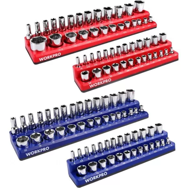 WORKPRO Magnetic Socket Organizer Set 4Piece Socket Holder Set Includes 14 38 Drive Metric SAE Socket Trays Holds 108 Pieces Standard Size and Deep Size SocketsSocket not IncludedWORKPRO Magnetic Socket Organizer Set 4Piece Socket Holder Set Includes 14 38 Drive Metric SAE Socket Trays Holds 108 Pieces Standard Size and Deep Size SocketsSocket not Included