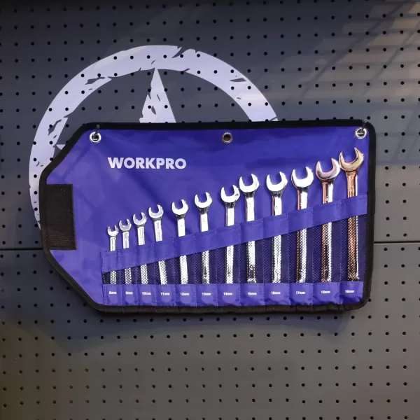 WORKPRO 12Piece Combination Wrench Set Metric 819mm Premium CrV Wrench Sets 12PT Mirror Polish Chrome Plating with Organization BagMetric