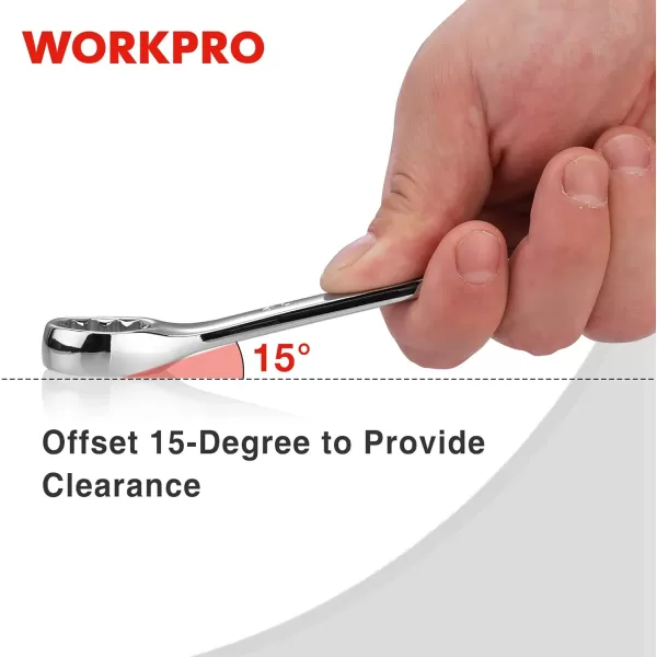 WORKPRO 12Piece Combination Wrench Set Metric 819mm Premium CrV Wrench Sets 12PT Mirror Polish Chrome Plating with Organization BagSAE