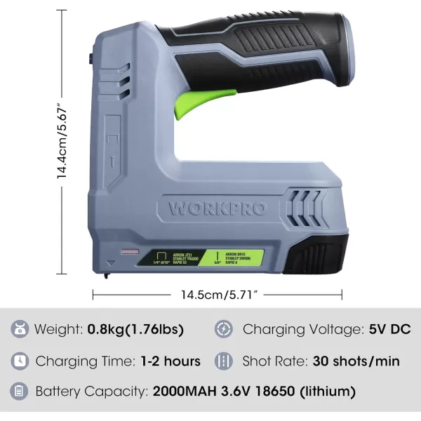 WORKPRO 36V Power Electric Cordless 2in1 Staple and Nail Gun 20Ah Battery Powered Stapler for Upholstery Carpentry Crafts DIY Including USB Charger Cable 2000PCS of Staples and Nails PinkGray