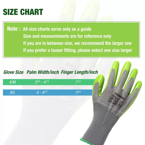 WORKPRO 6 Pairs Garden Gloves Work Glove with Eco Latex Palm Coated Working Gloves for Weeding Digging Raking and PruningMMedium Pack of 12