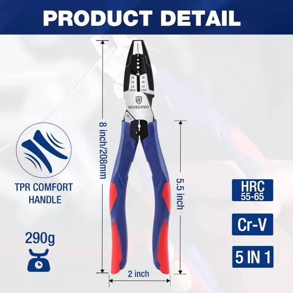 WORKPRO 8 Inch Linesman Pliers with Wire Cutter and Stripper Multipurpose Combination Pliers Premium CRV Steel Hand Tool Plier for Twisting Cutting Wires and Clamping ScrewsWORKPRO 8 Inch Linesman Pliers with Wire Cutter and Stripper Multipurpose Combination Pliers Premium CRV Steel Hand Tool Plier for Twisting Cutting Wires and Clamping Screws