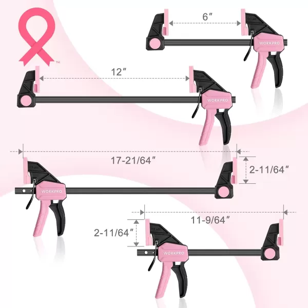 WORKPRO Bar Clamps for Woodworking 6Pack OneHanded ClampSpreader 6Inch 4 and 12Inch 2 Wood Clamps Set LightDuty QuickChange F Clamp with 150 lbs Load Limit BluePink