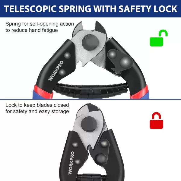 WORKPRO Cable Cutter 712 inch Heavy Duty Wire Rope Cutter Chrome Vanadium Steel Jaw for Hard Wire Ropes Steel Wires And Aircraft CablesWORKPRO Cable Cutter 712 inch Heavy Duty Wire Rope Cutter Chrome Vanadium Steel Jaw for Hard Wire Ropes Steel Wires And Aircraft Cables