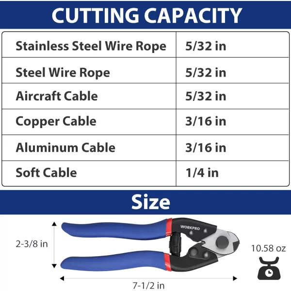 WORKPRO Cable Cutter 712 inch Heavy Duty Wire Rope Cutter Chrome Vanadium Steel Jaw for Hard Wire Ropes Steel Wires And Aircraft CablesWORKPRO Cable Cutter 712 inch Heavy Duty Wire Rope Cutter Chrome Vanadium Steel Jaw for Hard Wire Ropes Steel Wires And Aircraft Cables